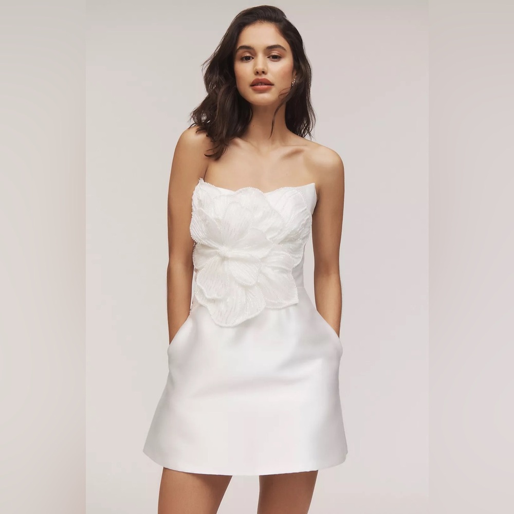 Watters Brie Strapless Embellished Pearl Floral A-Line Mini Dress